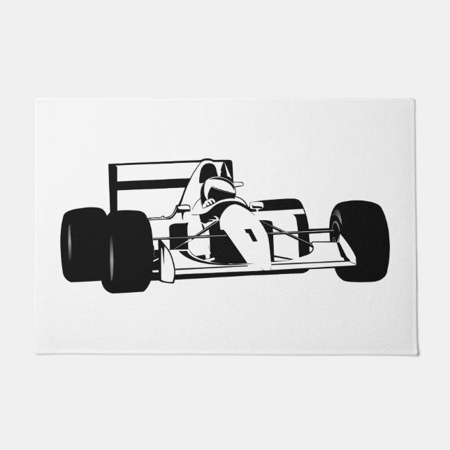 Race Car Silhouette zwart-wit Deurmat (Voorkant)