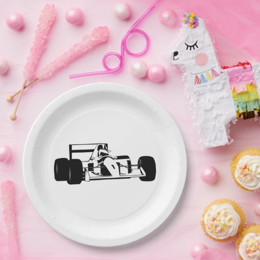 Race Car Silhouette zwart-wit Papieren Bordje (Feest)
