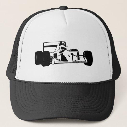Race Car Silhouette zwart-wit Trucker Pet (Voorkant)