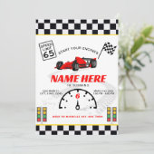 Race Car Speedway Geruite Verjaardag Kaart (Staand voorkant)