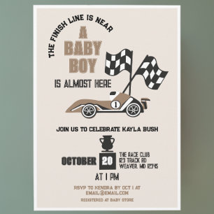 Race Car Sporty Boy Baby shower Kaart
