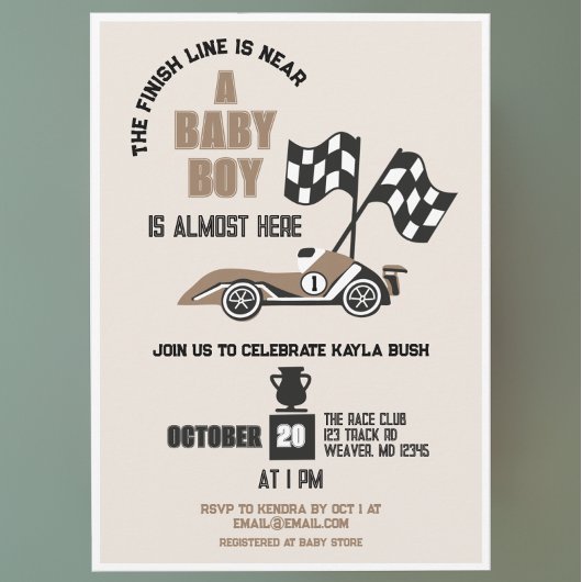 Race Car Sporty Boy Baby shower Kaart