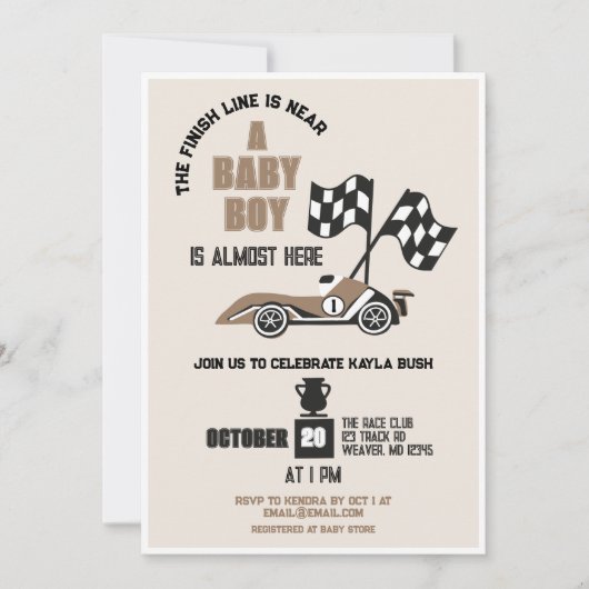Race Car Sporty Boy Baby shower Kaart (Voorkant)
