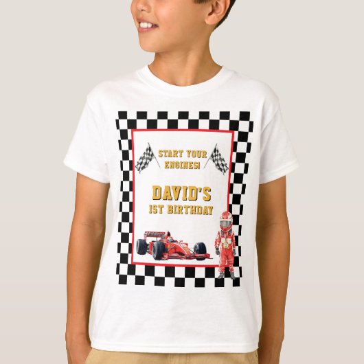 Race Car Start Your Engines 1st Birthday T-shirt (Voorkant)