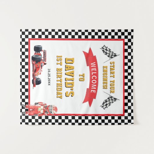 Race Car Start Your Engines 1st Birthday Wandkleed (Voorkant (horizontaal))
