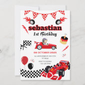 Race Car Thema 1e verjaardag Uitnodiging (Voorkant)