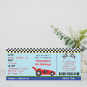 Race Car Ticket Birthday Uitnodiging (Staand voorkant)