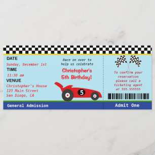 Race Car Ticket Birthday Uitnodiging