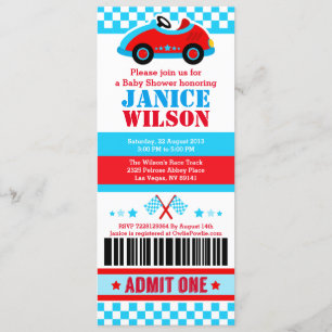 Race Car Ticket Pass Baby shower Party - Uitnodigi Kaart