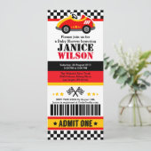 Race Car Ticket Pass Baby shower Party - Uitnodigi Kaart (Staand voorkant)