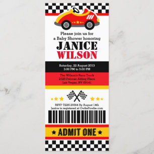 Race Car Ticket Pass Baby shower Party - Uitnodigi Kaart
