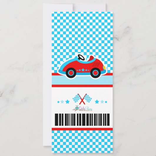 Race Car Ticket Pass Birthday Party Uitnodiging (Achterkant)