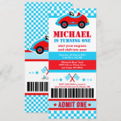 Race Car Ticket Pass Birthday Party Uitnodiging (Voorkant / Achterkant)