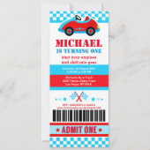 Race Car Ticket Pass Birthday Party Uitnodiging (Voorkant)