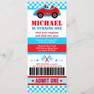 Race Car Ticket Pass Birthday Party Uitnodiging