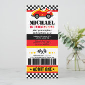 Race Car Ticket Pass Birthday Party Uitnodiging (Staand voorkant)
