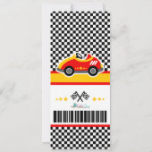 Race Car Ticket Pass Birthday Party Uitnodiging (Achterkant)