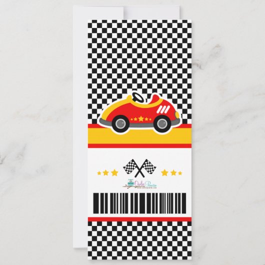 Race Car Ticket Pass Birthday Party Uitnodiging (Achterkant)