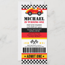 Race Car Ticket Pass Birthday Party Uitnodiging