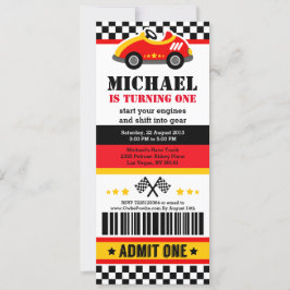 Race Car Ticket Pass Birthday Party Uitnodiging