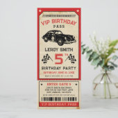 Race Car Ticket Pass Boy Verjaardagsfeestje Kaart (Staand voorkant)