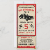 Race Car Ticket Pass Boy Verjaardagsfeestje Kaart (Voorkant)
