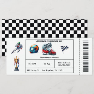 Race Car Ticket Verjaardagsfeest Kaart