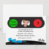 Race Car, Traffic Light Birthday Photo Invitation Kaart (Voorkant / Achterkant)