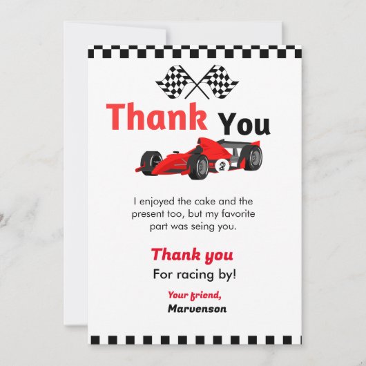 Race car twee snelle verjaardagsfeest bedankt je k kaart (Voorkant)