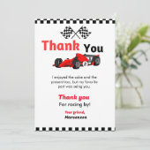 Race car twee snelle verjaardagsfeest bedankt je k kaart (Staand voorkant)