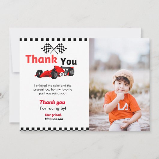 Race car twee snelle verjaardagsfeest bedankt je k kaart (Voorkant)