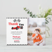 Race car twee snelle verjaardagsfeest bedankt je k kaart (Staand voorkant)