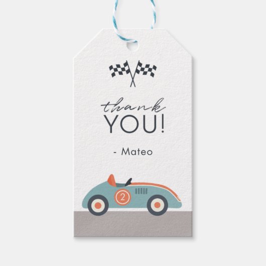 Race Car Two Fast 2 Nieuwsgierige Verjaardag Bedan Cadeaulabel (Voorkant)