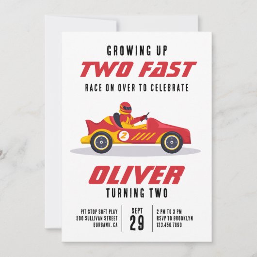 Race Car Two Fast 2e verjaardag Kaart (Voorkant)