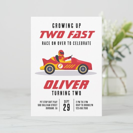 Race Car Two Fast 2e verjaardag Kaart (Staand voorkant)