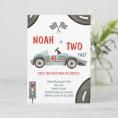 Race Car Two Fast 2e verjaardag Uitnodiging (Staand voorkant)