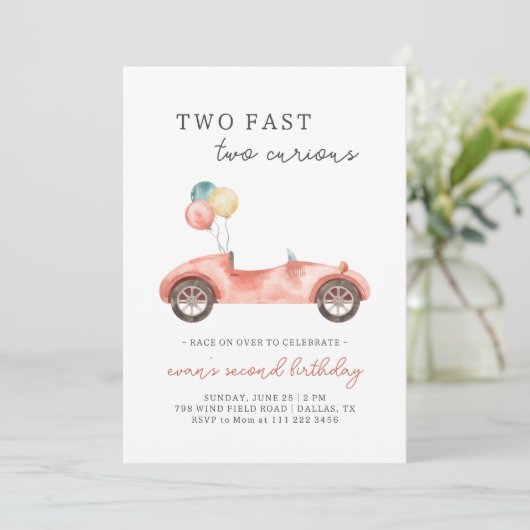 Race Car Two Fast 2e verjaardag Uitnodiging (Staand voorkant)