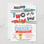  Race Car Two Fast 2e verjaardagsuitnodigingen  Kaart (Voorkant)
