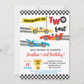 Race Car Two Fast 2nd Birthday Party Uitnodigingen (Voorkant)