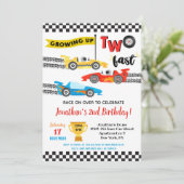 Race Car Two Fast 2nd Birthday Party Uitnodigingen (Staand voorkant)