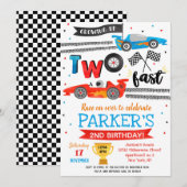 Race Car Two Fast 2nd Birthday Party Uitnodigingen (Voorkant / Achterkant)