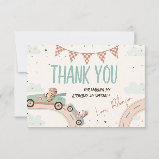 Race Car Two Fast Baby shower Hartelijk dank Kaart (Voorkant)