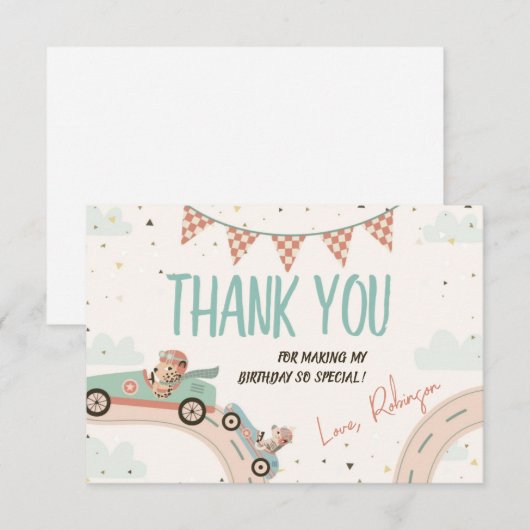 Race Car Two Fast Baby shower Hartelijk dank Kaart (Voorkant / Achterkant)