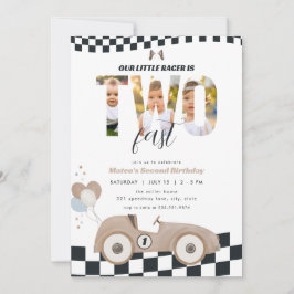 Race Car Two Fast Second Birthday Invite w/ Photo Kaart