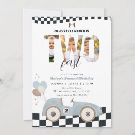 Race Car Two Fast Second Birthday Invite w/ Photo Kaart