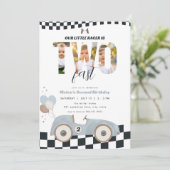 Race Car Two Fast Second Birthday Invite w/ Photo Kaart (Staand voorkant)