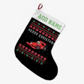 Race Car Ugly KerstSweater Grote Kerstsok (Voorkant (Hangend))