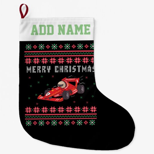 Race Car Ugly KerstSweater Grote Kerstsok (Voorkant)