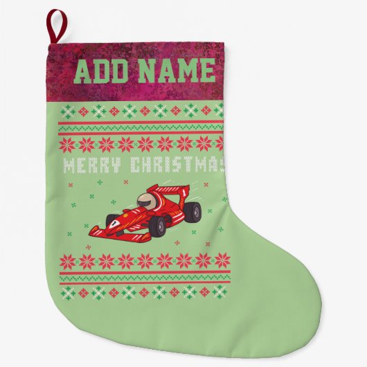 Race Car Ugly KerstSweater Grote Kerstsok (Voorkant)