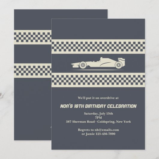 Race Car Uitnodiging (Voorkant / Achterkant)